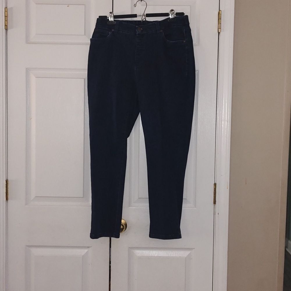 D & Co Denim & Company  stretch dark blue denim elastic jean leggings   Sz 12P